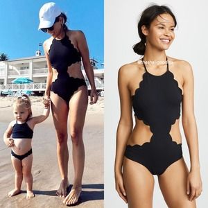 MARYSIA Mott Cutout Swimsuit Black Scallop Edged One Piece